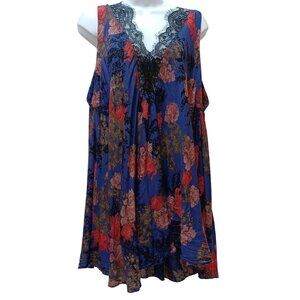 Intimately Free People "So You Say" Lace‎ Floral Slip Dress Womens M Cobalt Boho